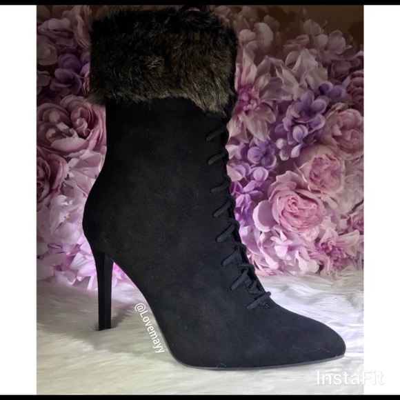 Shoes - 💀NEW Faux Fur Faux Suede Heeled Booties